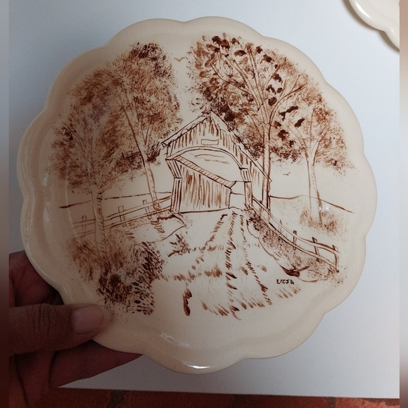 Vintage* Lilja 3-Piece Hand-painted Scalloped Plate Set. Numbered. - Picture 3 of 11